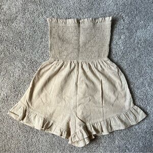 Beige Strapless Linen Romper